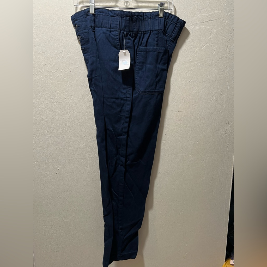 Size 14 Nwt Navy Blue Bag Pants. Elastic Waist.Buttonfly, Relaxed Fit High Waist